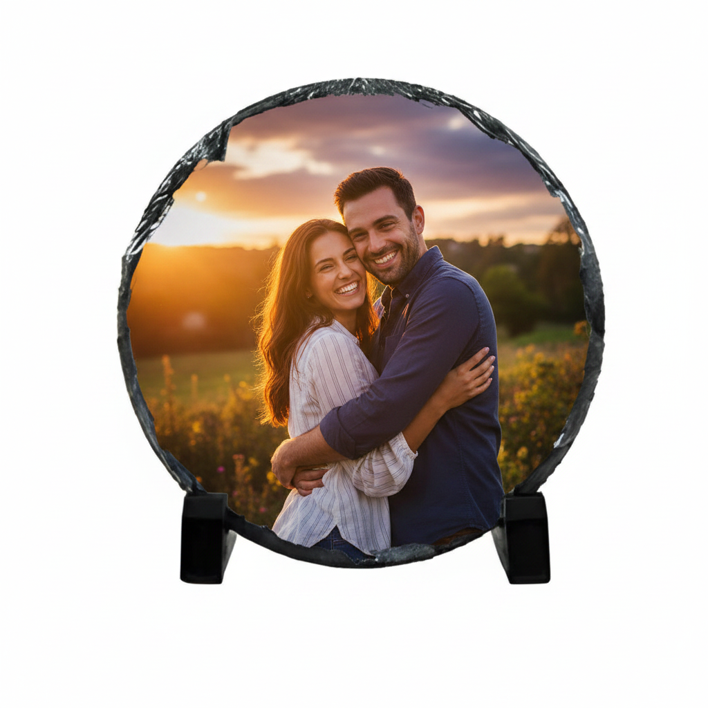 15cm Round Photo Slate with Couple