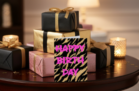 Happy Birthday Card - Gold Tiger Stripe