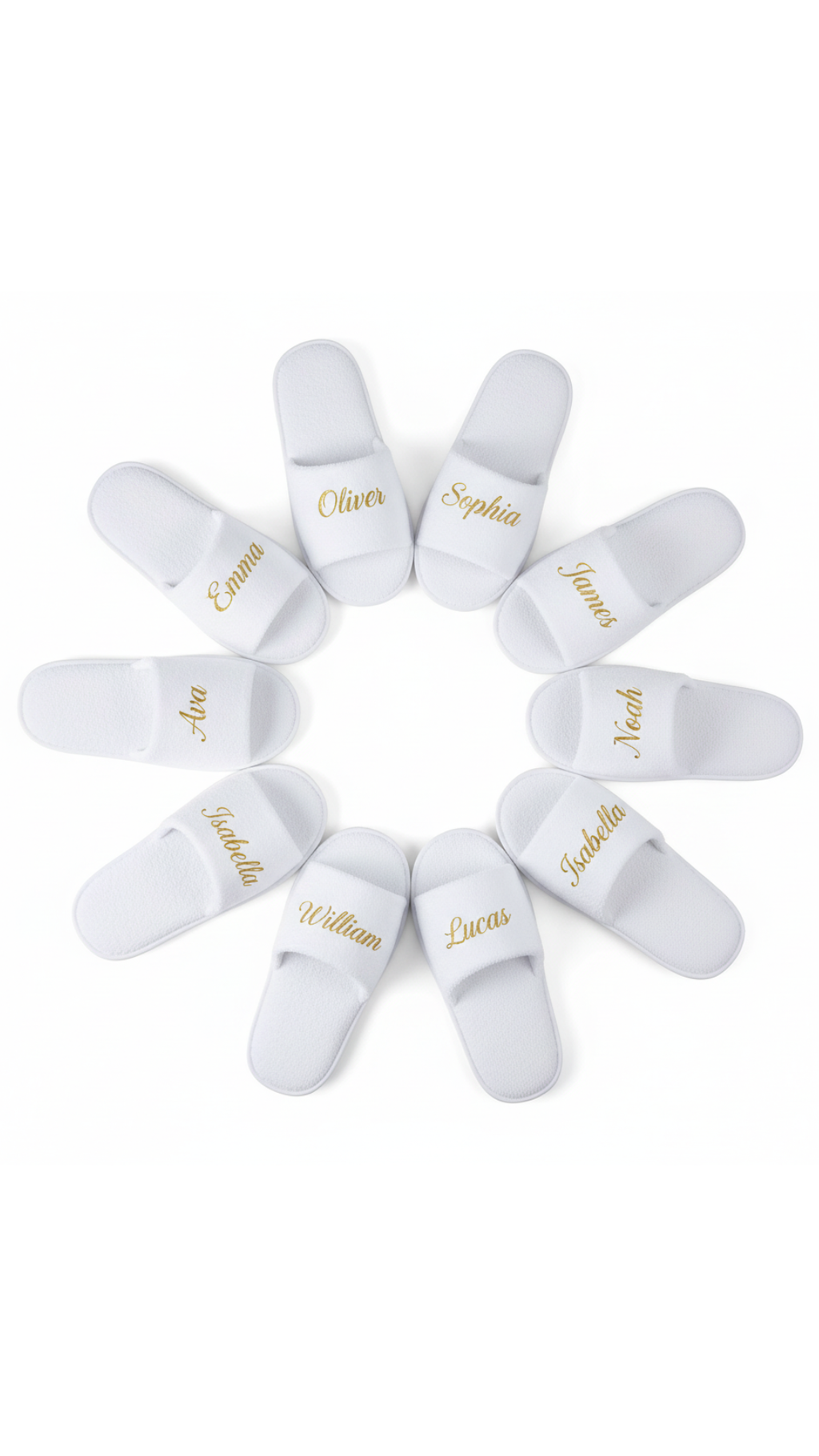 Personalised White Fluffy Slippers 10 pairs Gold Name
