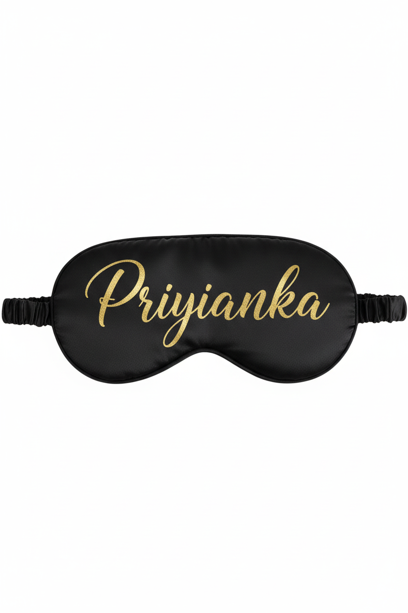 Black eye mask - Priyanka in gold calligraphy
