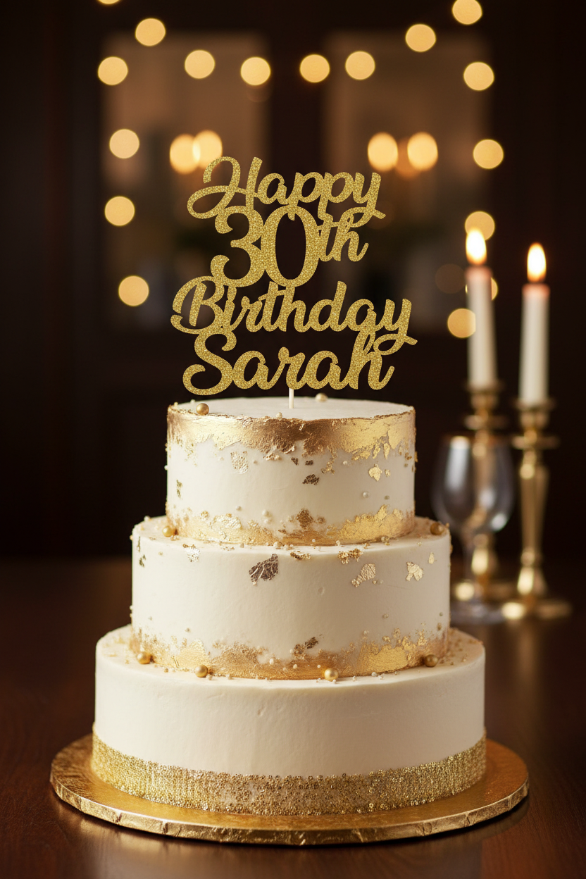 Gold Glitter 30th Birthday Cake Topper