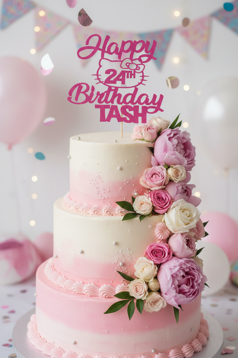 Happy 24th Birthday Tash Cake Topper on Cake