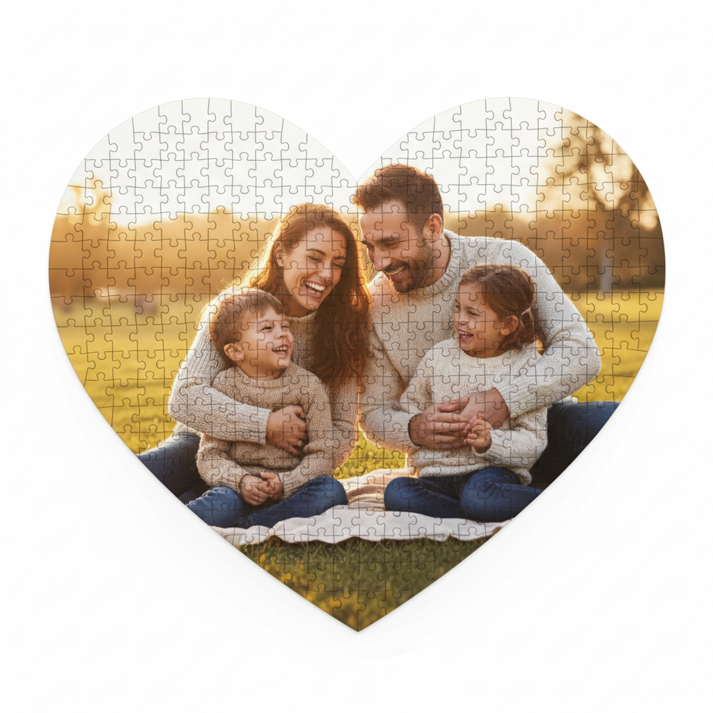 Heart-shaped puzzle with family photo