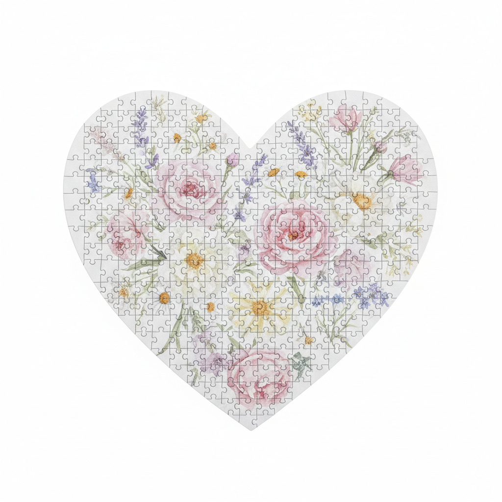 Heart-shaped puzzle with flowers