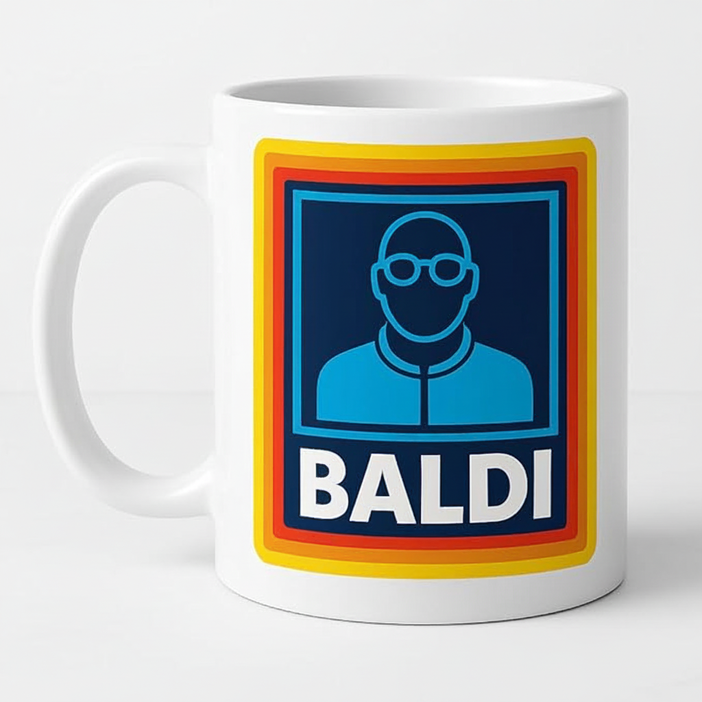 Baldi mug on white background