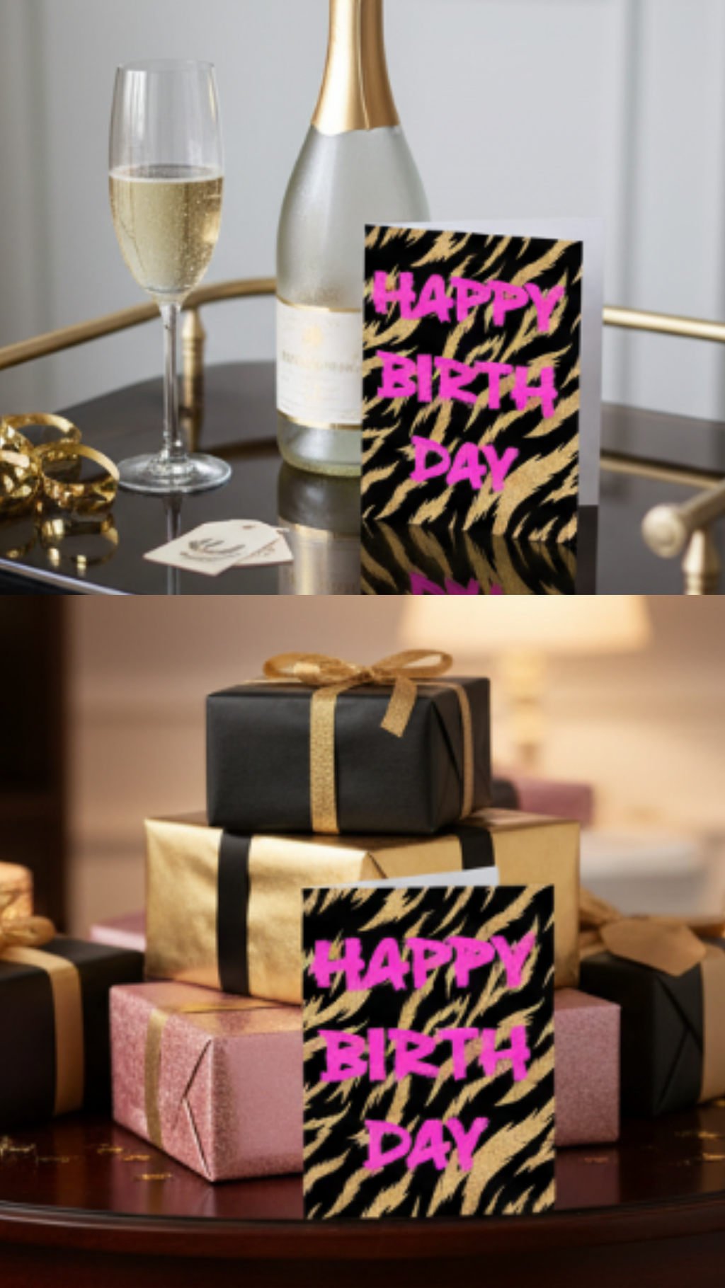 Happy Birthday Card - Gold Tiger Stripe