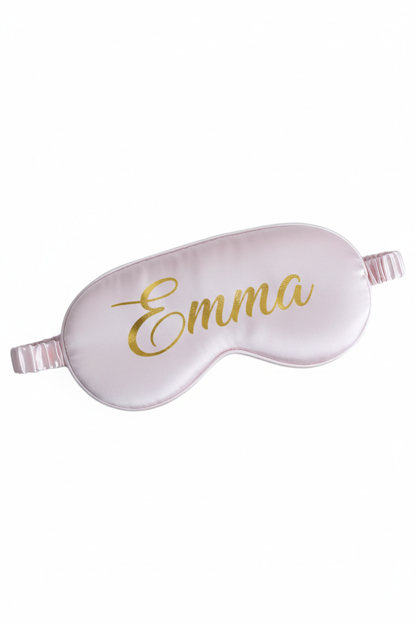 Pink eye mask - Emma in gold calligraphy