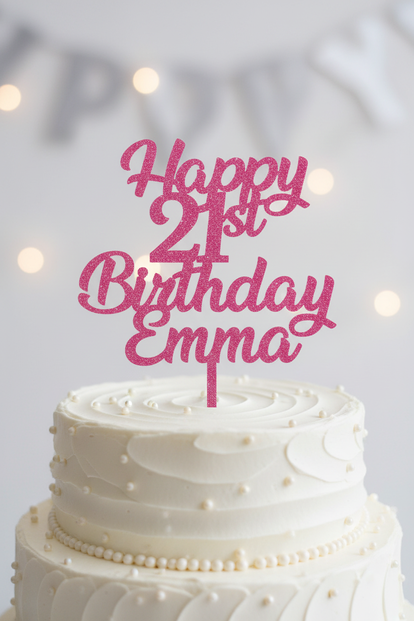 Pink Glitter 21st Birthday Cake Topper