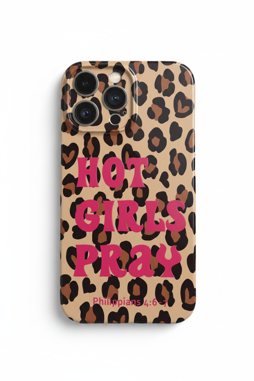 Professional phone case with leopard print and hot pink text