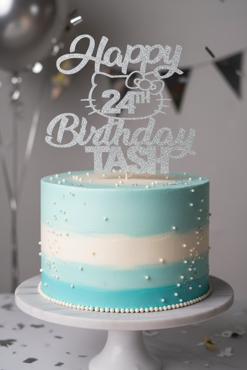 Silver Glitter Birthday Cake Topper