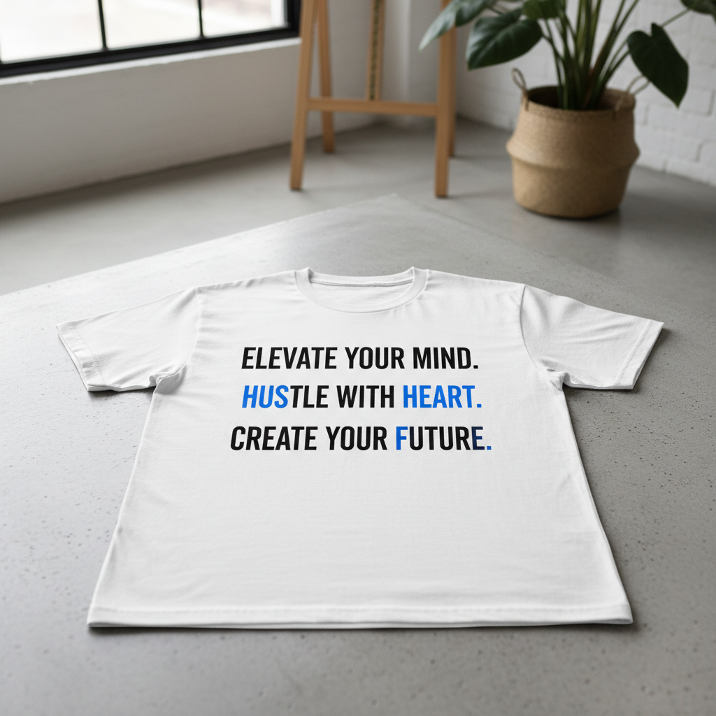 white t shirt with a slogan